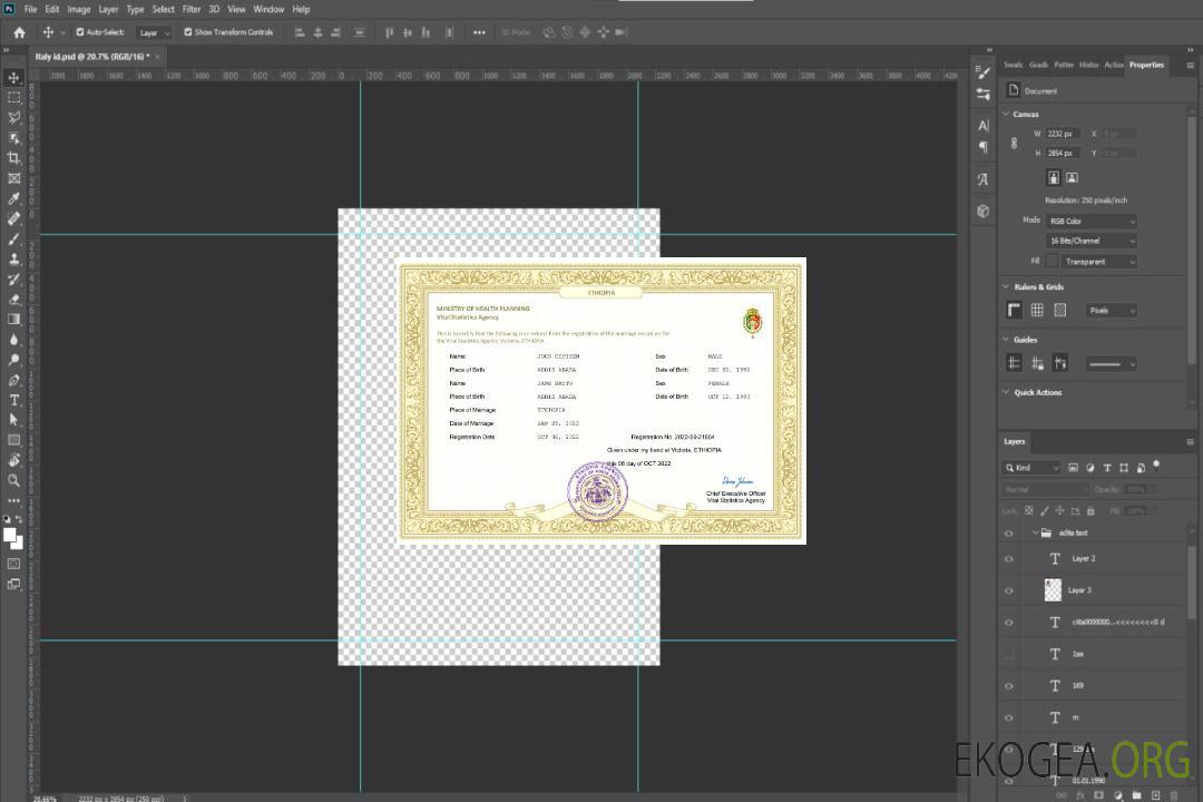 Modèle Word et PDF de certificat de mariage en Éthiopie template